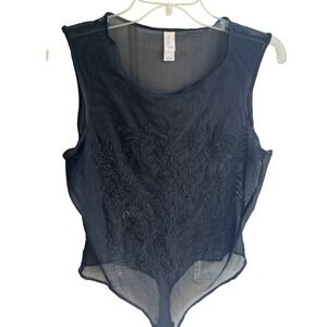 VTG 1998‎ Rare Victoria's Secret Black Sexy Floral Beaded Lingerie Bodysuit L